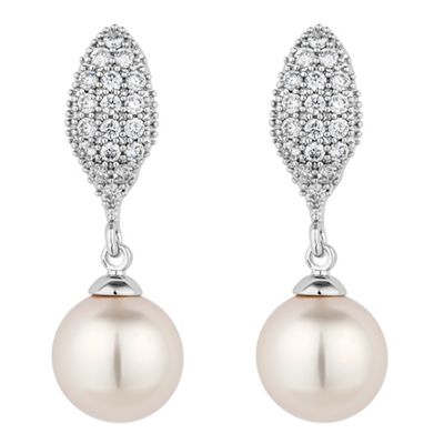 Silver pave and pearl drop earring